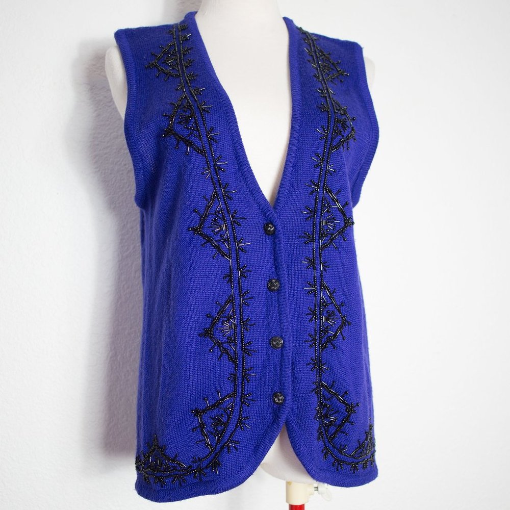 Vintage Koret Beaded Wool Blend Sleeveless Sweater Small